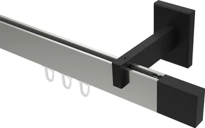 Produktbild von Interdeco Innenlaufstange / Gardinenstange mit Innenlauf Edelstahl-Optik / Schwarz, Typ Smartline Lox (Quader), 14x35 mm 1-läufig, 140 cm