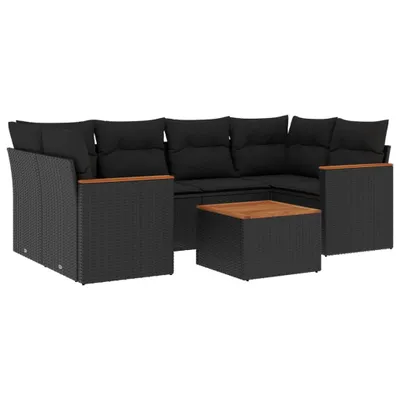 Produktbild von vidaXL 7-tlg. Garten-Sofagarnitur mit Kissen Schwarz Poly Rattan