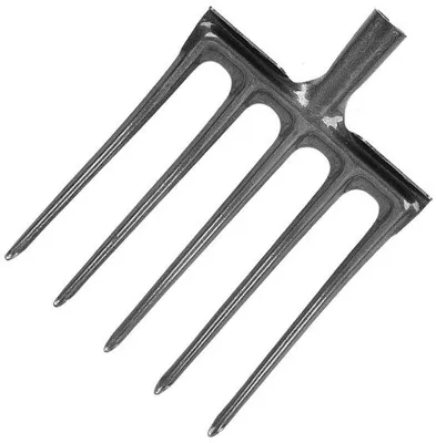 Imagen del producto de Unyqoos®: Horquilla de jardín con 5 dientes, fabricada en acero al carbono templado y revenido, compatible con mangos de Ø34 mm, robusta para uso en jardinería y agricultura