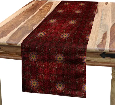 Produktbild von ABAKUHAUS orientalisch Tischläufer, Zusammenfassung Traditionelle Muster von Blumen und Medaillon Motive drucken, 40 x 180 cm, Burgund und Mehrfarbig