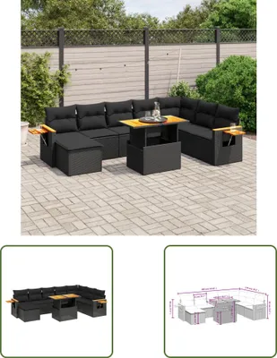 Produktbild von The Living Store 9-tlg. Garten-Sofagarnitur mit Kissen Schwarz Poly Rattan