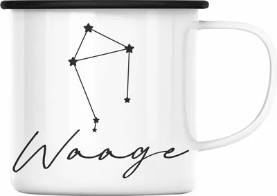 Produktbild von Trendation - Waage Sternzeichen Emaille Tasse Geschenk Horoskop Tierkreiszeichen (Schwarz)