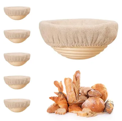 Immagine prodotto di Set di 6 cesti per lievitazione - Cesti rotondi da 15,24 cm - Mini teglie per pane - Cesti Banneton - Cesti in rattan - Materiali naturali - Cesto per pane