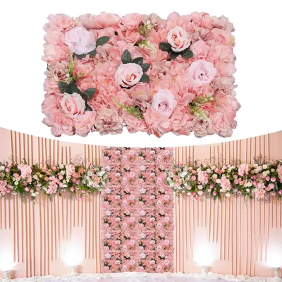 Produktbild von Blumenwand Dekoration - Set mit 12 Blumenpaneelen - Kunstblumen Dahlien & Rosen - Seidenstoff Kunststoff - Hintergrund für Hochzeit & Party - Rosa