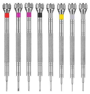 Produktbild von Set mit 8 Präzisionsschraubendrehern, Juwelier-Schraubendreher-Set, Uhrenreparatur-Schraubendreher-Set 0,6/0,8/1,0/1,2/1,4/1,6 mm, Mikroschraubendreher für Uhren- und Brillenreparaturen