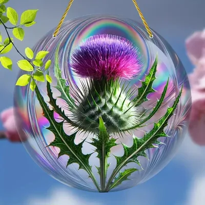 Produktbild von GKA Sonnenfänger Distel bunt 15 cm Buntglas Lichtfänger Fensterbild Fenster Fensterschmuck Fensterdeko