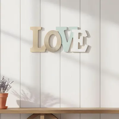 Produktbild von Schriftzug Love L30cm Blau Weiß Natur Buchstaben Wanddeko Wandbild Hängedeko
