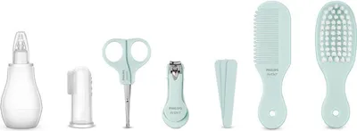 Produktbild von Philips Avent Babypflegeset, Nagelzange, Schere, 3 Feilen, Kamm, Haarbrste, Nasensauger und Fingerzahnbrste (Modell SCH401/00)