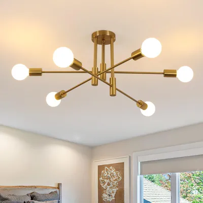 Productafbeelding van Comely Deckenlamp, vintage stijl, E27, 6 lampen, Sputnik-model, goudkleurig, 72 cm