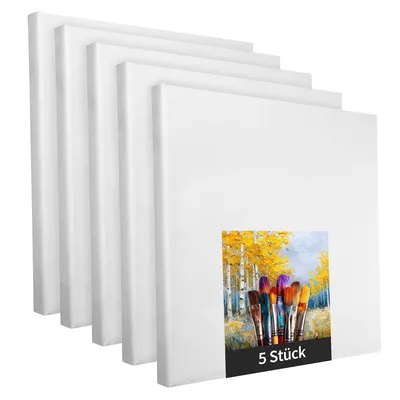 Immagine prodotto di Telaio a cuneo - 5 pezzi - 20 x 20 cm - tela bianca da artista in poliestere - da dipingere - già tesa - adatta per colori acrilici o tessili