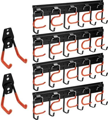 Produktbild von Metallenes Garagengeräteregalsystem, 4-fach, für Besen, Schaufel und Gartengeräte, Wandmontage