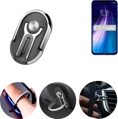 Produktbild von K-S-Trade 3in1 Smartphone-Ring Handy-Ring kompatibel mit Xiaomi Redmi Note 8 Fingerhalterung  Handyring Tischständer Lüftungsgitter-Halterung Tisch