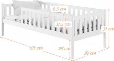 Image de Lit d'enfant avec protection contre les chutes, sommier à lattes, lit d'enfant | sûr & stable | autres dimensions : 80x160, 80x180, 90x200 cm | 90x190 cm de 4 à 13 ans, blanc