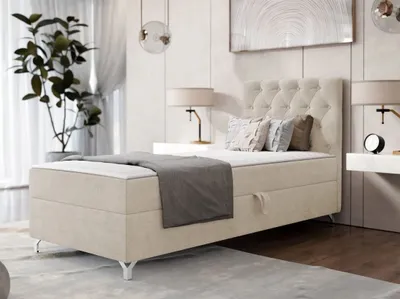 Obrázek produktu pro Kontinentální jednolůžková postel 90x200 JILES - béžová, pravé provedení + topper