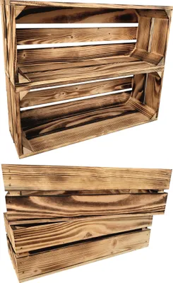 Produktbild von 4er Set Geflammt Holzkisten 50 x 20 x 15 cm massive Weinkisten in vielen Farben zur Auswahl Holz Kisten Obstkisten Apfelkisten, holzregal.