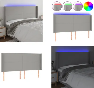 Produktbild von vidaXL LED Kopfteil Hellgrau 163x16x118/128 cm Stoff - LED Kopfteil - LED Kopfteile - Kopfteil - Bett-Kopfteil