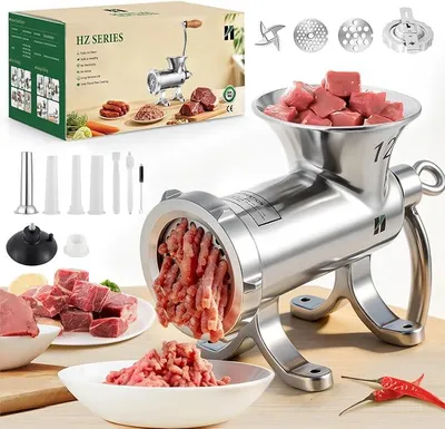 Produktbild von Handfleischwolf Edelstahl-Fleischwolf mit Wurstfüller und Keksaufsatz Spülmaschinenfester Handfleischwolf für Rindfleisch, Schweinefleisch und Gemüse Fleischwölfe (Nr. 12)