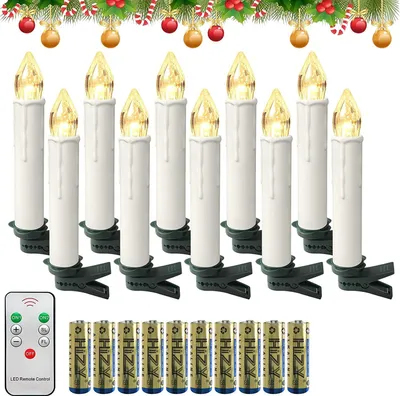 Productafbeelding van YARDIN LED-kaarsen met afstandsbediening en batterijen, 10 stuks, warmwit LED, kerstkaarsen, geschikt voor kerstboom, kerstdecoratie en bruiloftdecoratie (10 stuks)