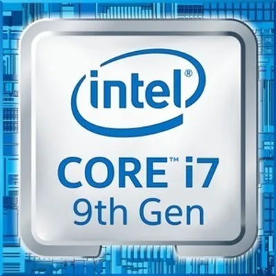 A close-up marketing image of an Intel Core i7 9th Gen processor logo.