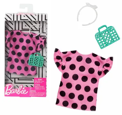 Produktbild von Mattel FXJ13 - Barbie Fashions Komplettes Outfit pinkes Polka Dot T-Shirt