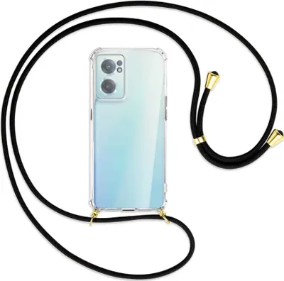 Produktbild von Handykette Backcover-Schutzhülle mit Band (Metall goldfarben) für OnePlus Nord 2 CE - schwarz