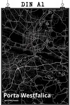 Produktbild von Mr. & Mrs. Panda Bild Porta Westfalica DIN A1 - Geschenk, Wandbild, Stadt, Wanddekoration, wanddeko, drucke, Plakat, Dorf Karte Landkarte Map Stadtplan
