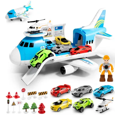 Image de Jeu de construction pour enfants à partir de 3 ans - 19 pièces : un avion de transport et des voitures