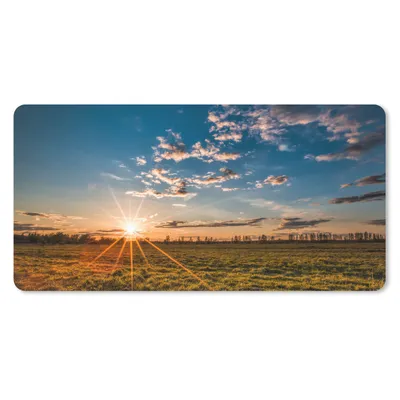 Produktbild von MuchoWow® Schreibtischunterlage Sonnenuntergang - Natur - Wolken - Gras 80x40 cm - XXL Mauspad - Gaming Mauspad