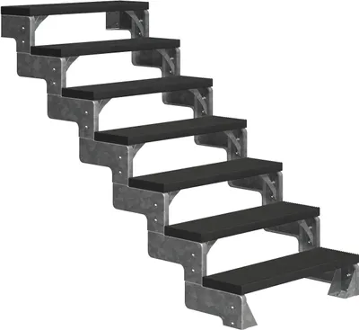 A set of outdoor stairs on a white background.