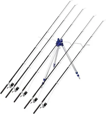 Immagine prodotto di Albero telescopico per la pesca, con base a treppiede, adatto per attività all'aperto e per la pesca, ideale per la pesca sportiva