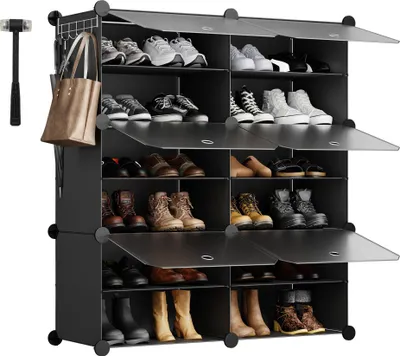 Productafbeelding van Sekey schoenenkast, schoenenrek met 6 vakken – geschikt voor 24 paar schoenen, zelfmontageschoenenrek, kunststof schoenenopslag, zwart