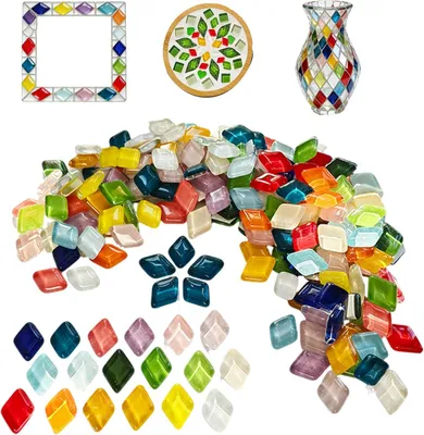 Imagen del producto de Mosaicos de vidrio, 1 x 1 cm, 400 g, con más de 40 colores, ideales para proyectos de manualidades