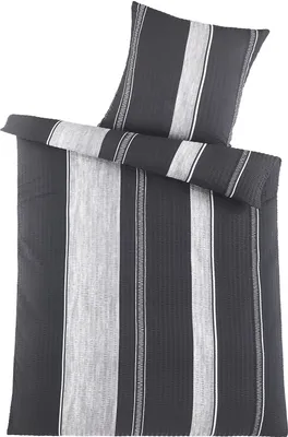 Produktbild von Seersucker Bettwäsche 135x200 +80x80cm, schwarz silber, gestreift, bügelfrei