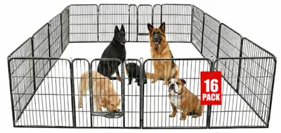 Image de IvoQ XXL Parc pour chiots – 16 Panneaux (80x80 cm) – Parc pour chiens Intérieur & Extérieur – Extra Grand & Pliable – Noir