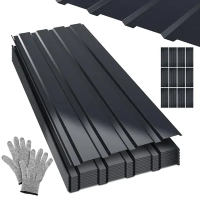 Image de Peviasot, 12 pièces de tôle ondulée pour toiture, dimensions 115 x 45 cm, épaisseur 0,25 mm, couleur anthracite, pour abri de jardin et carport