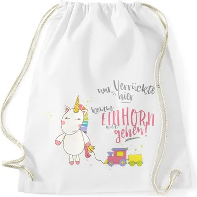 Produktbild von Einhorn Turnbeutel Nur Verrückte hier komm Einhorn wir gehen Unicorn Spruch Moonworks® weiß unisize