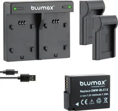 Produktbild von 1x Akku + Lader für Panasonic DMW-BLC12  DMW-BLC12E DMC-FZ2000  G85 1000 mAh