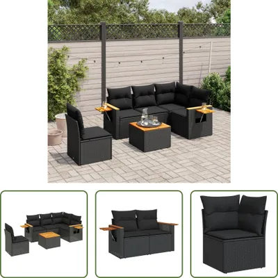 Produktbild von The Living Store 6-tlg. Garten-Sofagarnitur mit Kissen Schwarz Poly Rattan