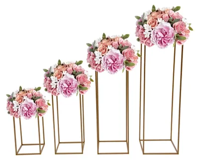 Produktbild von Blumenständer aus Metall, 4 Stück Geometrische Goldvase bis zu 10 kg für Hochzeiten, Geburtstagsfeiern und Partys (40 cm/60 cm/80 cm/100 cm)