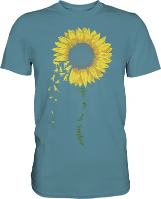 Produktbild von Dinosaurier Sonnenblumen T-Shirt Dino Garten Motiv Gärtner Geschenk – Stone Blue / XL
