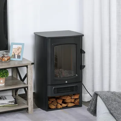 Productafbeelding van Elektrische kachel met verwarming, elektrische haard, kolomhaard, zwart | 44 x 32 cm | 1000 W/2000 W | LED-vlammensimulatie, thermostaat