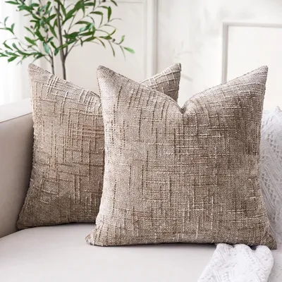 Obrázok produktu pre Obliečky na vankúše 50 x 50 cm, 2 ks, béžová, šenil, na gauč