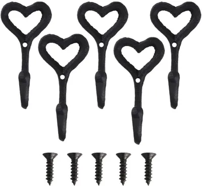 Immagine prodotto di Set di 5 ganci da parete antichi a forma di cuore, in ghisa