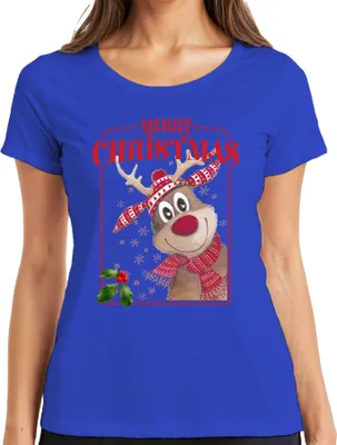 Produktbild von Merry Christmas Rentier Rudolf - Weihnachten Weihnachtsgeschenk Christmas Damen T-Shirt, Blau, L