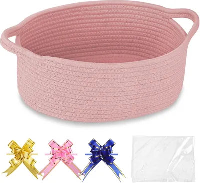 Produktbild von Geflochtener Korb mit Henkeln, 30,5 x 20,3 x 12,7 cm, puderrosa, zur Aufbewahrung von Spielzeug oder Geschenken