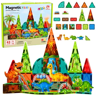 Productafbeelding van Magnetische constructieblokken Dinosaurussen Vulkaan Kleurrijk 43 St.
