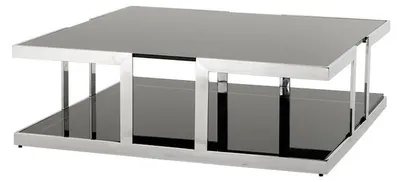 Obrázok produktu pre Casa Padrino luxusný dizajnový konferenčný stolík v štýle Art Deco z leštenej nehrdzavejúcej ocele s dymovým sklom 100 x 100 cm - Luxury Collection