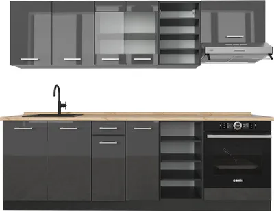Produktbild von Küchenzeile Vicco R-Line Anthrazit Hochglanz/Anthrazit 240 cm ohne Arbeitsplatte, Model 53777