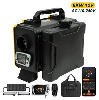 Produktbild von Tragbare Diesel-Luftheizung - All-in-One Standheizung - 8 kW - 12 V & 110–240 V - Bluetooth App, LCD & Fernbedienung - 6 L Tank - Mit Aufbewahrungstasche