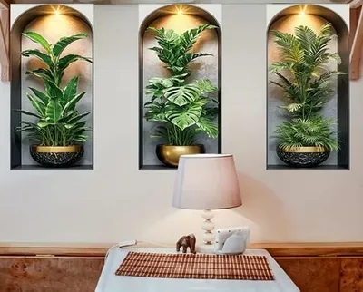 Produktbild von GKA 3 Stück 3D Wandtattoo Grünpflanzen A2 Blumen LED-Licht Wandregal Wandaufkleber Aufkleber 75 cm x 60 cm Wandsticker
